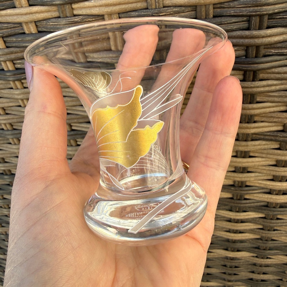 Vintage Leonard Hutschenreuther Germany Crystal Bud Vase Gold Leaf Etched 2.75" - Picture 3 of 7